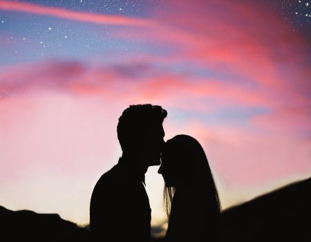 silhouette photography of man and woman